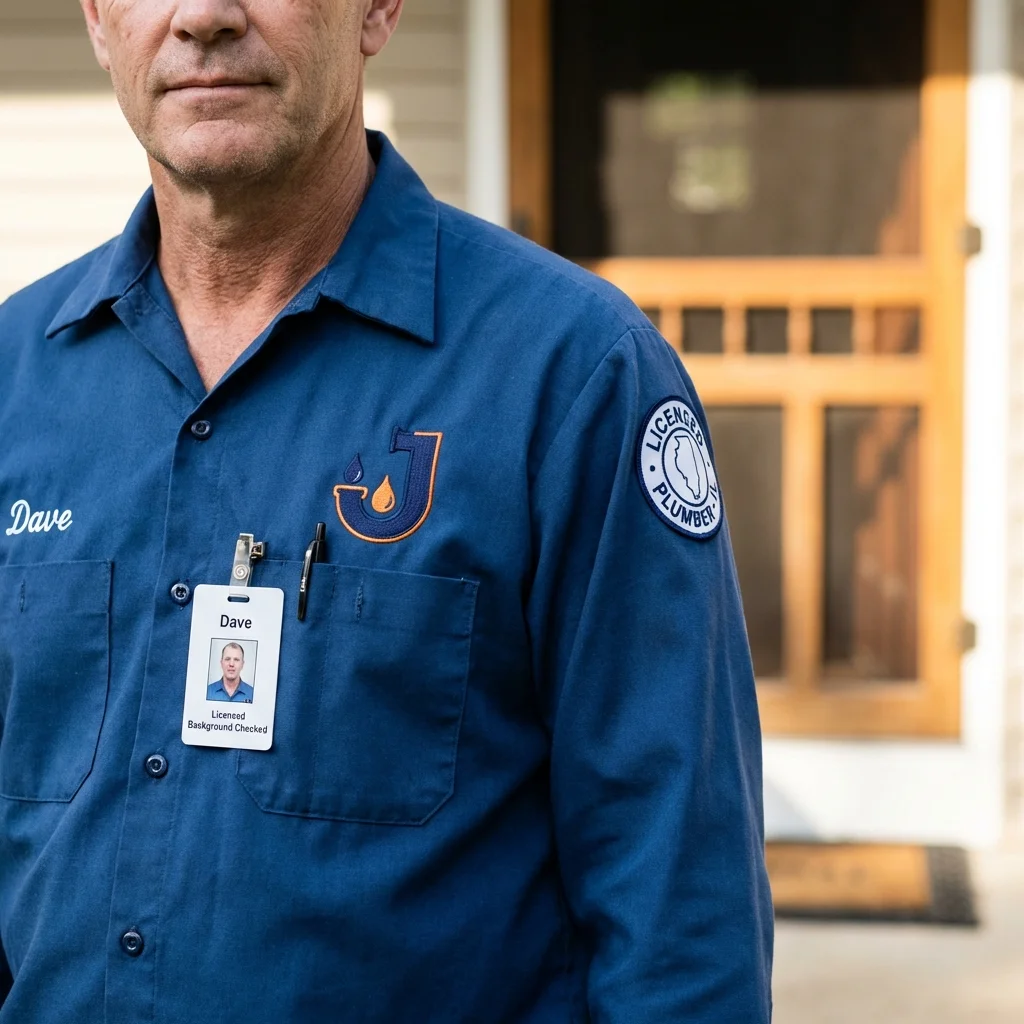 Licensed plumber showing ID badge in Bridgewater, VA