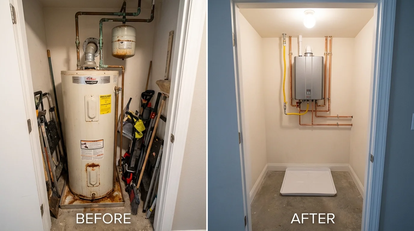 Tank water heater versus wall-mounted tankless unit comparison for Bridgewater, VA homeowners